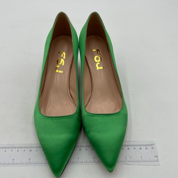 FSJ Green Bridal Pointed Toe Block Low Heel Crystal Pumps Slip on Wedding Shoes - Picture 3 of 8